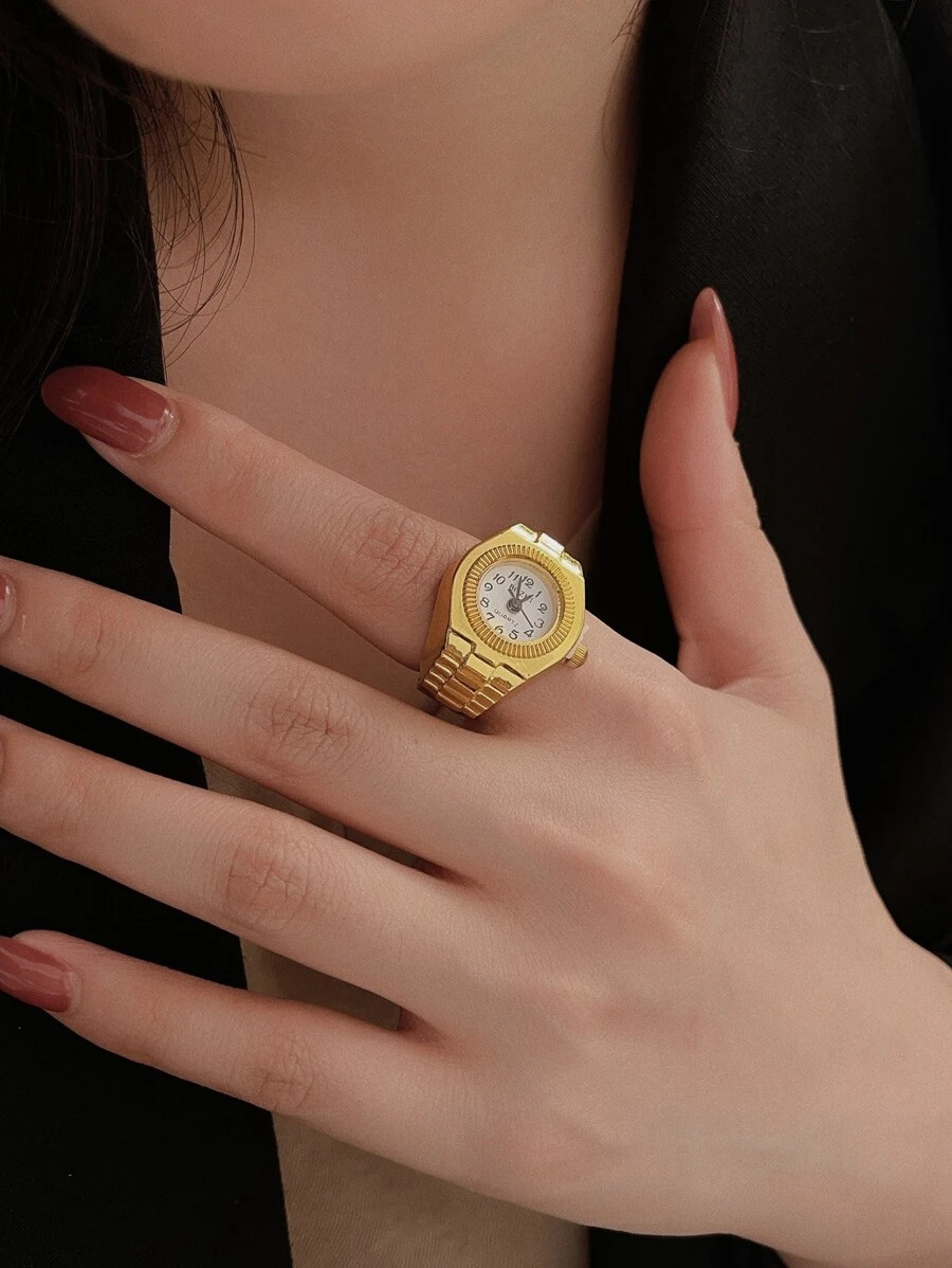 Fashion Quartz Watch Design Gold Color Ring For Women Men | SHEIN