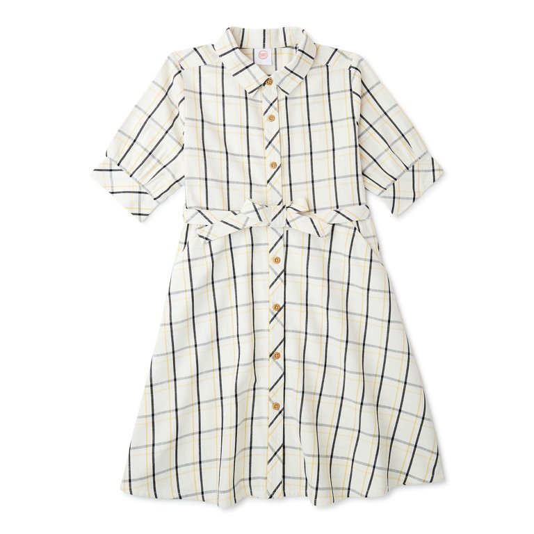 Wonder Nation Girls Collared Shirt Dress with Elbow Sleeves, Sizes 4-18 & Plus | Walmart (US)