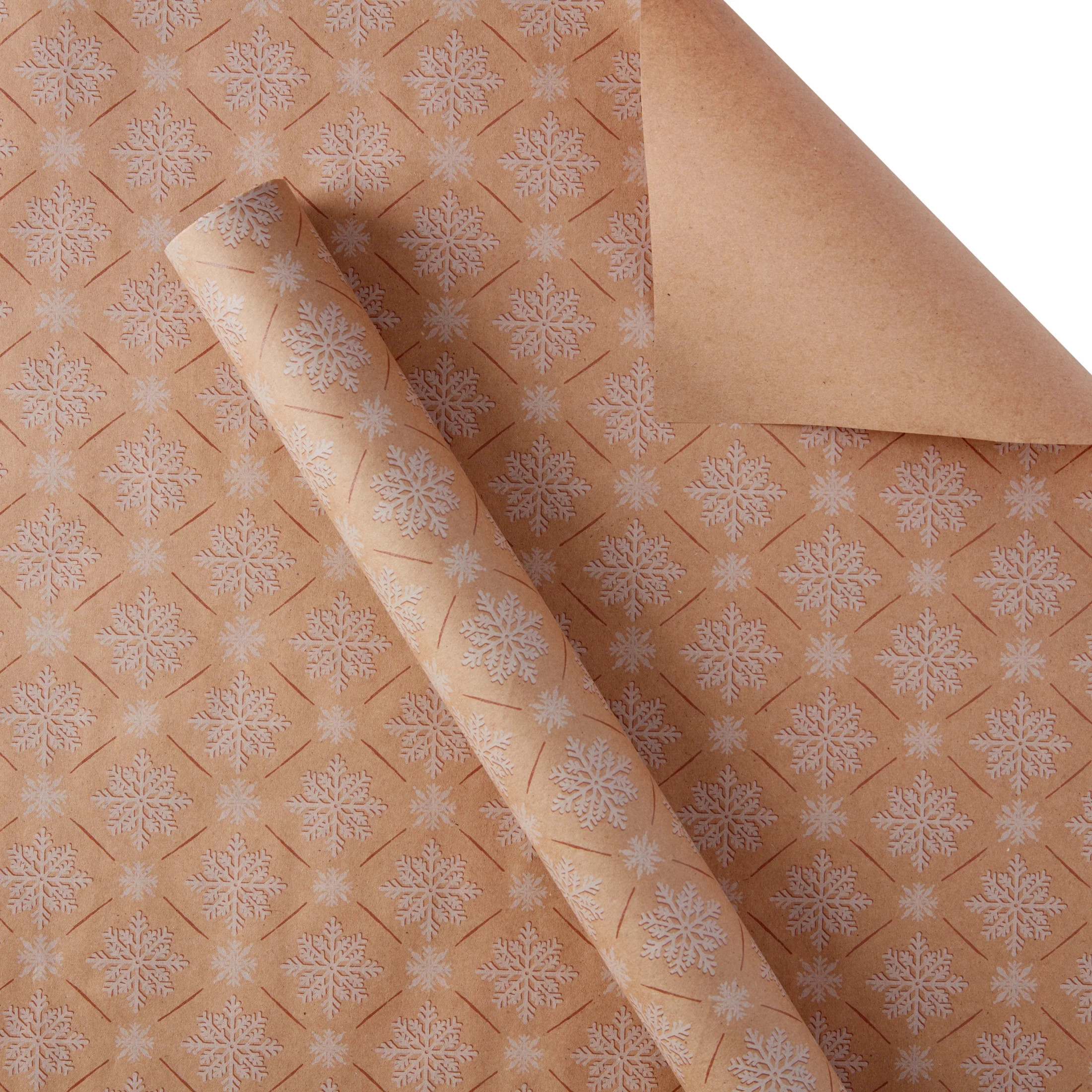 Holiday Time Festive Fireside Snowflakes Premium Wrapping Paper, Christmas, Brown, 30", 80 Sq. ft... | Walmart (US)