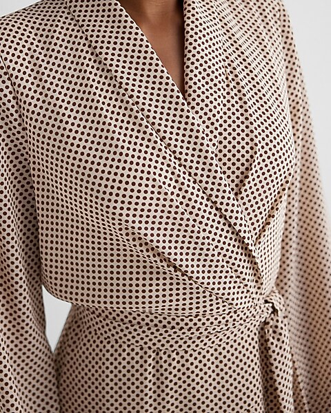 Polka Dot Collared Long Sleeve Tie Waist Tiered Mini Dress | Express