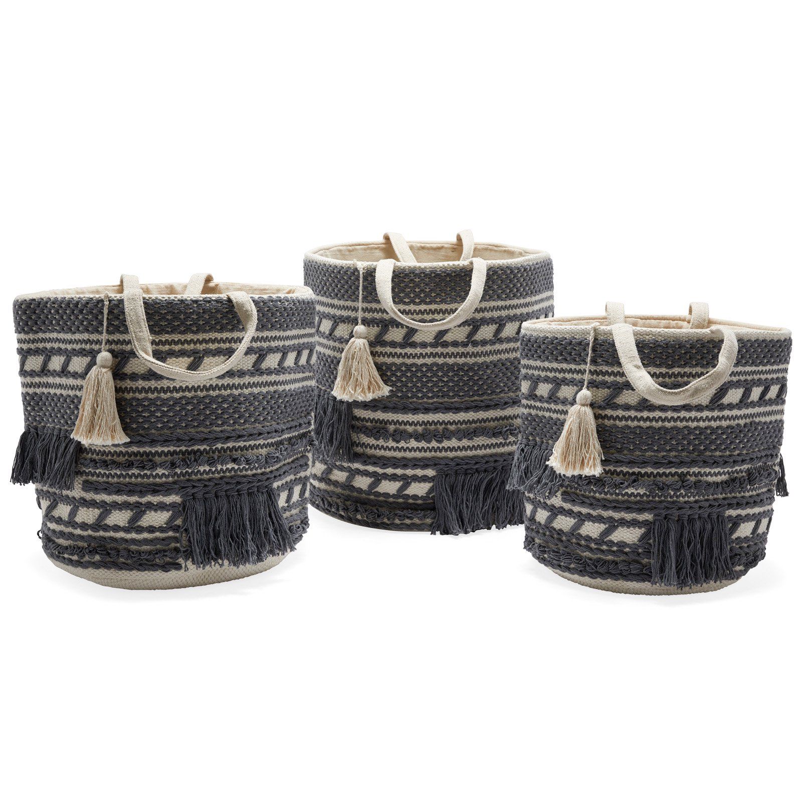 Hand Woven Macrame 3 Piece Basket Set, Natural and Charcoal by Drew Barrymore Flower Home | Walmart (US)