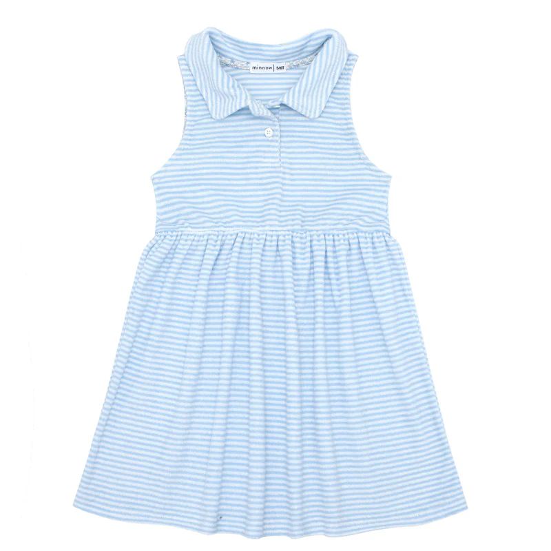 girls powder blue stripe french terry tennis dress | minnow