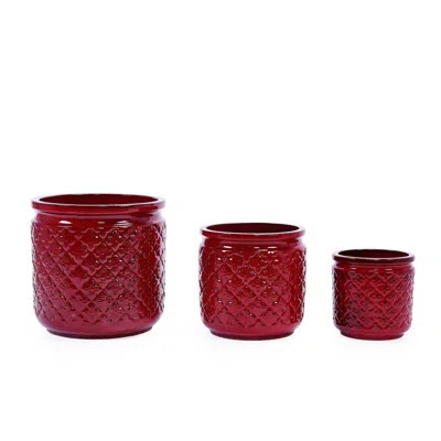 Handmade Ceramic Flower Pot Set Of 3, 15/12/9 Inch Diameter, With Geometric Pattern, For Orchids Indoor/Outdoor Use On Windowsill & Bookshelf, Breatha | Wayfair North America