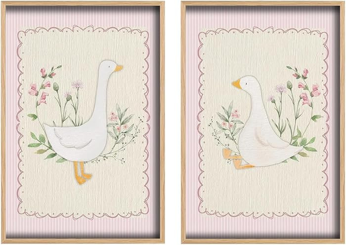 Vintage Nursery Wall Art Girls Room Pictures Pink Wall Art Silly Goose Pink Coquette Set of 2 Unf... | Amazon (US)