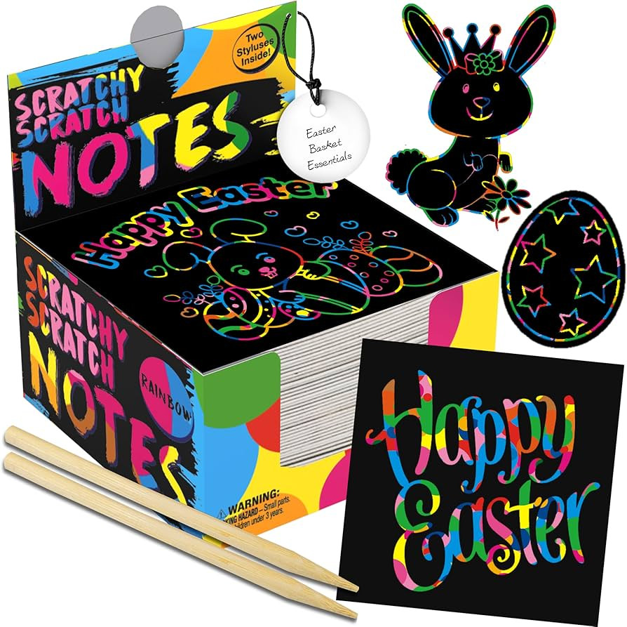 Easter Basket Essentials, 150 Rainbow Scratch Art Mini Notes - Easter Basket Stuffers for Kids, A... | Amazon (US)