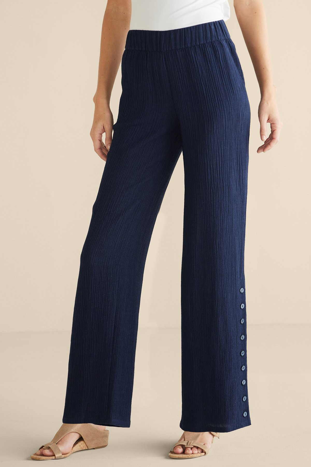 Oceo Crinkle Gauze Wide-Leg Pants | Soft Surroundings
