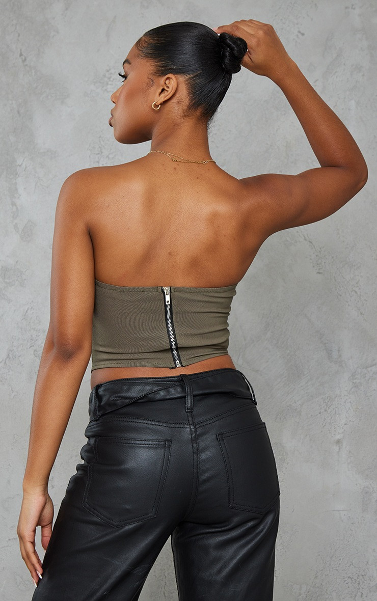 Khaki Stretch Woven Corset | PrettyLittleThing US