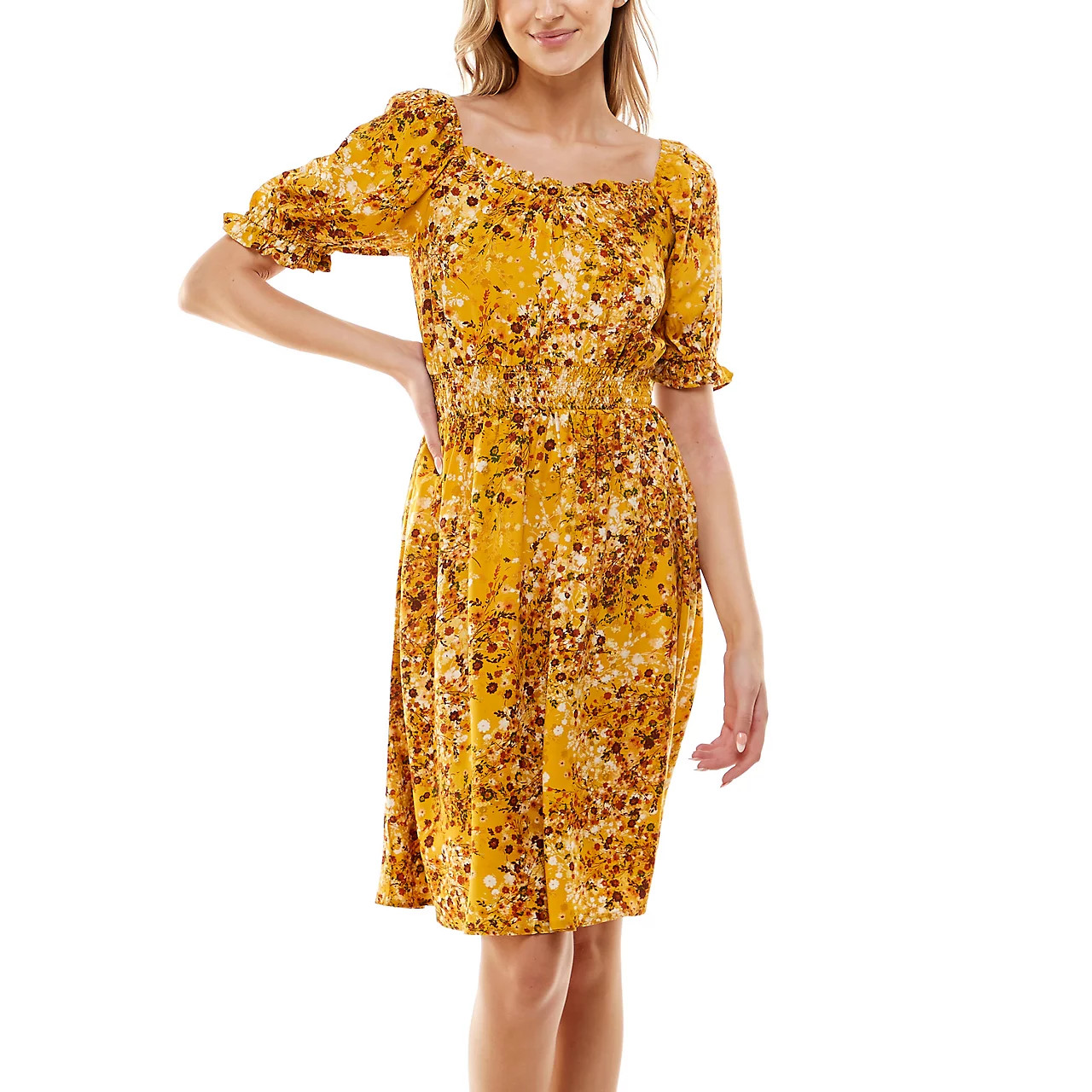 Women's Luxology Smocked Waist Wildflower Peasant Dress | Kohl's