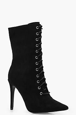 Lace Up Pointed Toe Shoe Boots | Boohoo.com (US & CA)
