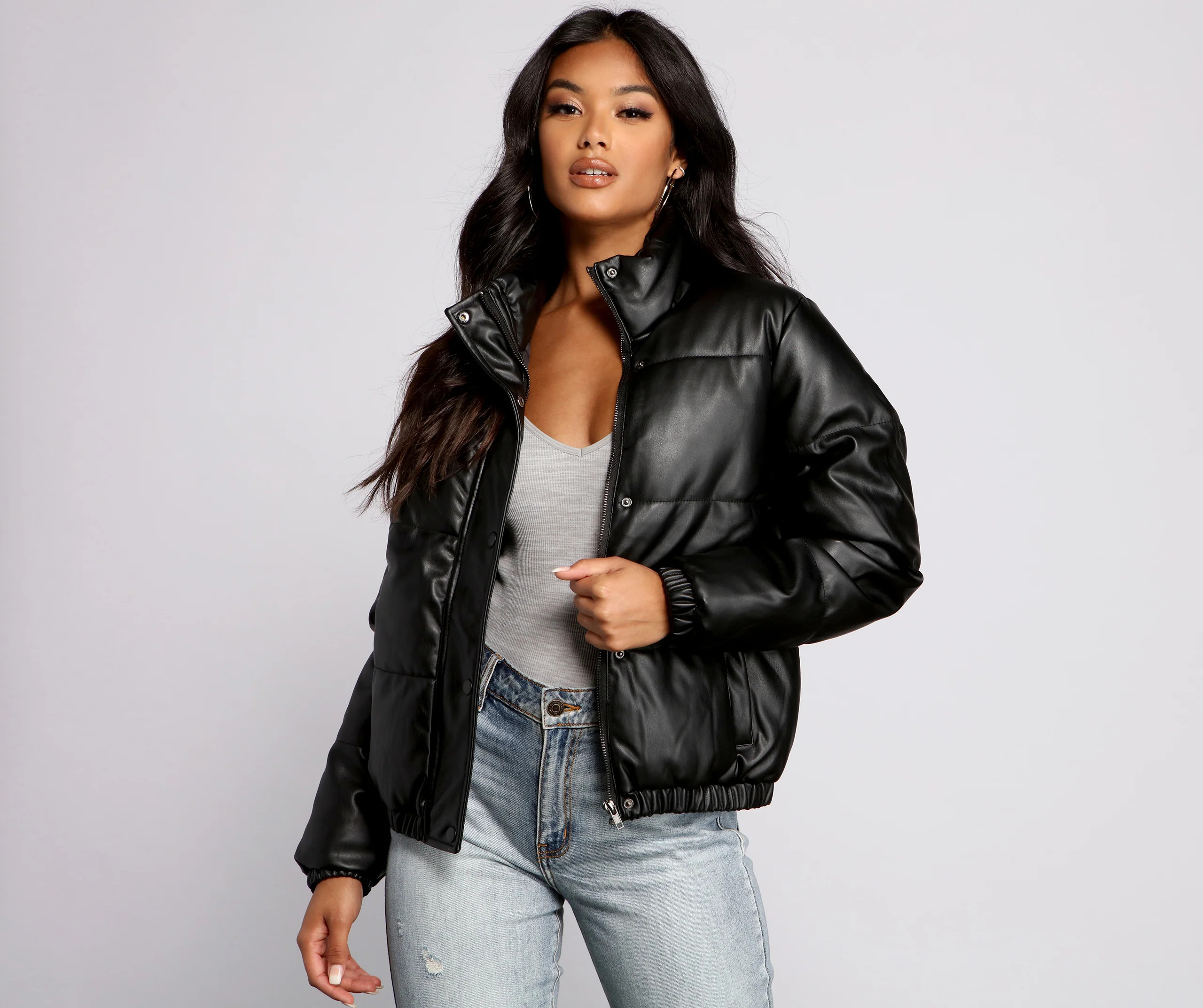 Chic Faux Leather Puffer Jacket | Windsor Stores