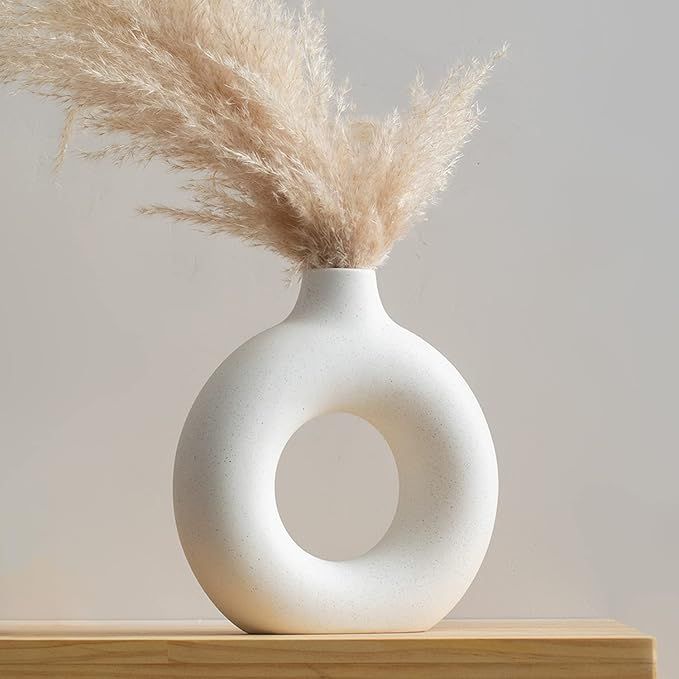 Amazon.com: Ceramic Vases for Home Decor, Circle Vase with Hole, Donut Vase, Boho Vase, Ceramic V... | Amazon (US)