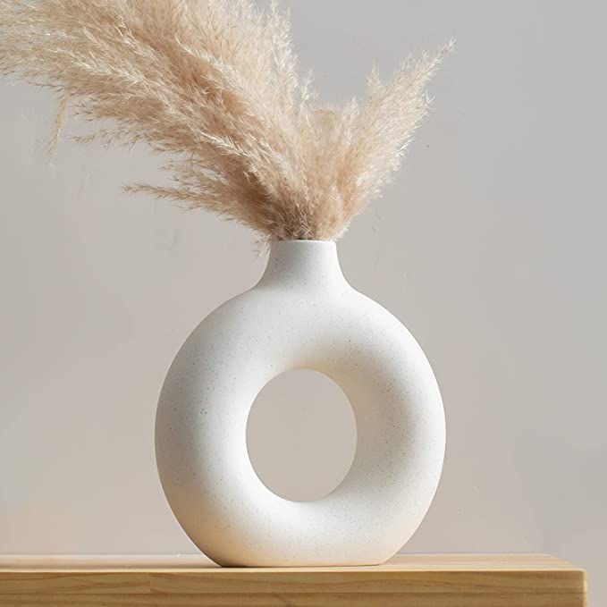 Ceramic Vases for Home Decor, Minimalist Decor, Vase for Pampas Grass, 9-in White Vase, Donut Vas... | Amazon (US)