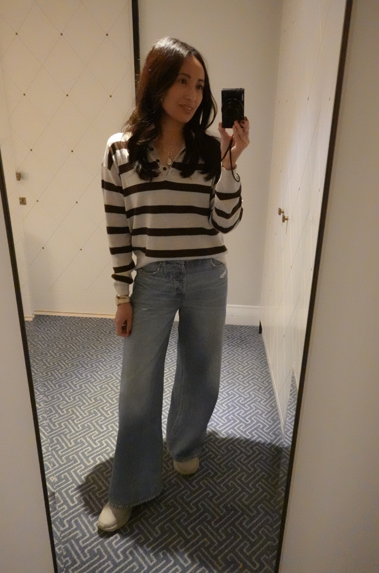 Winter outfit. 
Polo sweater. 
Sweatpant jeans. 
Sneakers. Travel shoes  
Charm necklace. 
Bangle bracelets. 


#LTKOver40 #LTKFindsUnder100 #LTKTravel