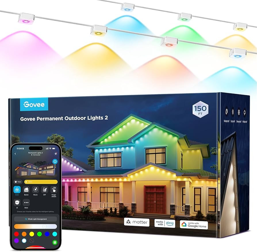 Govee Permanent Outdoor Lights 2, 150ft RGBIC Outdoor Lights with 108 LED Lights, IP67 Waterproof... | Amazon (US)