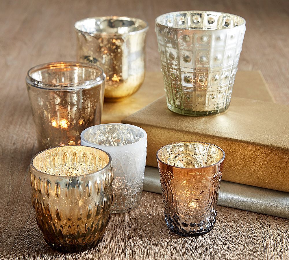 Eclectic Mercury Glass Votive Holders, Set of 6 - Silver | Pottery Barn (US)