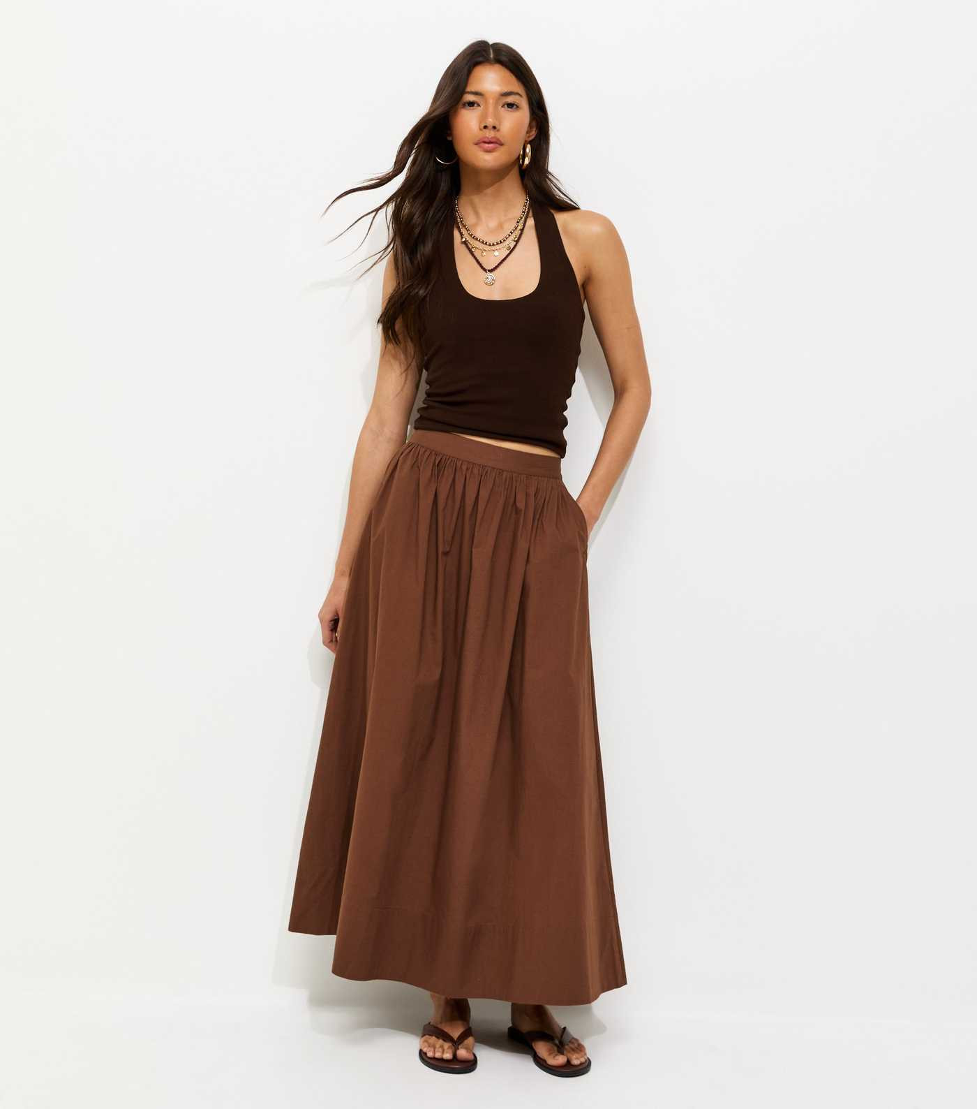 Brown Poplin Circle Skirt | New Look | New Look (UK)