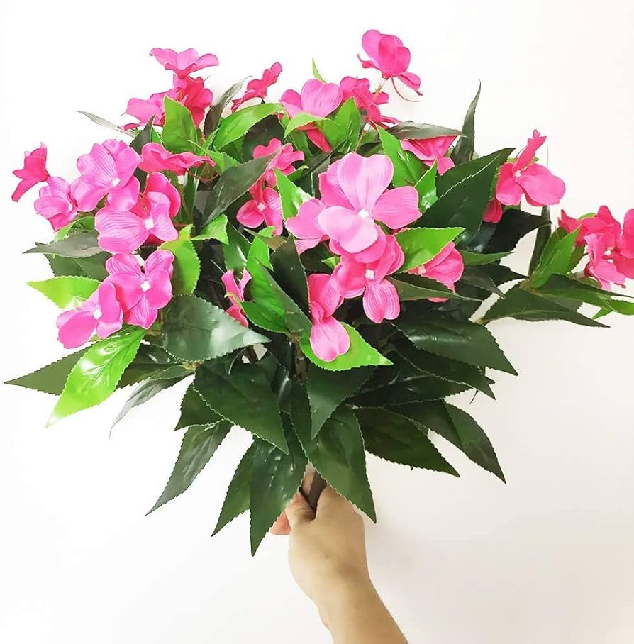 Artificial Impatiens Bouquet Flower Patio Lawn Garden Wedding Photo Decor(2Pcs) | Amazon (US)