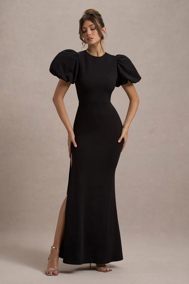 Love Letters | Black Puff-Sleeve Maxi Dress | Club L London