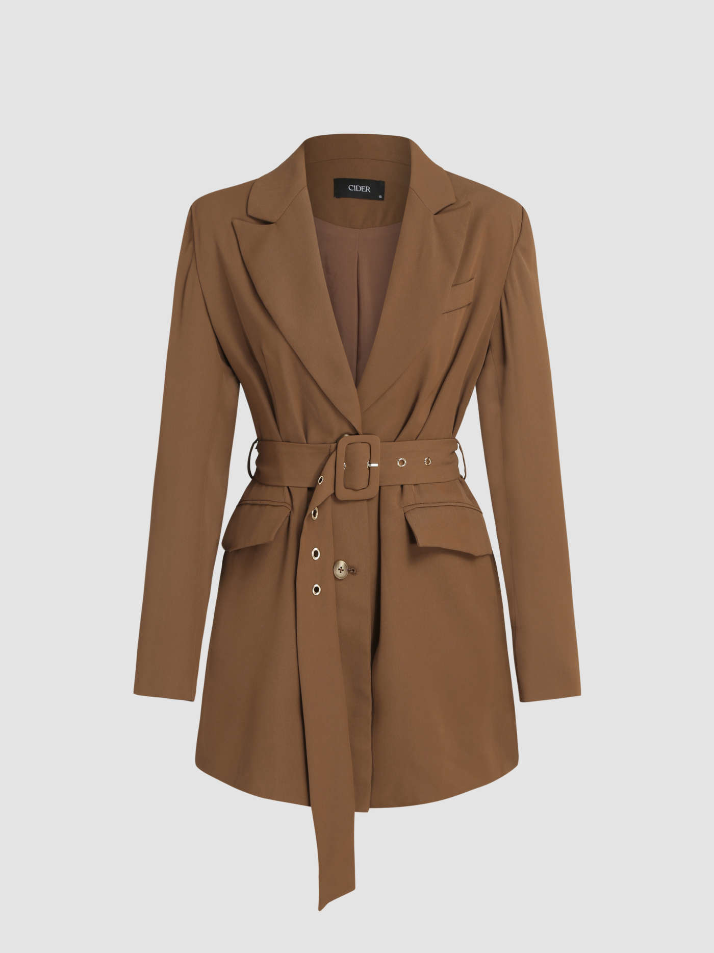 Solid Notched Collar Belted Blazer | Cider