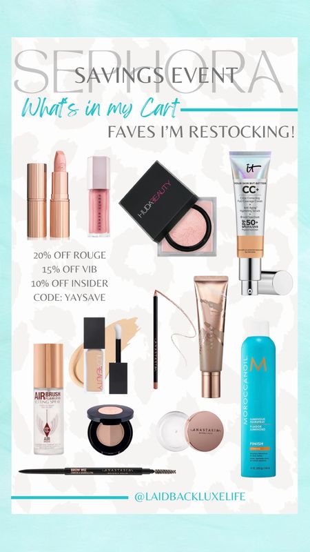 Sephora Savings Event is happening now! All tiers can shop on 4/9 - 4/15! Save 10-20% off depending on your tier with code YAYSAVE, All Sephora Collection is 30% off for all tiers! Sephora Sale, Sephora must haves, Sephora favorites, Sephora bestsellers, Sephora beauty, makeup must haves, Spring 2024, #LaidbackLuxeLife 

My must haves I’m low on that I’m restocking:

Shades:

✨CT lipstick ‘KIM KW’
✨HB baking powder ‘Cherry Blossom’
✨HB concealer ‘Coconut Flakes'
✨FB lipgloss ‘$weetmouth’
✨ABH lip liner ‘Deep Taupe’
✨ABH brow wiz ‘Soft Brown’
✨ABH brow duo powder ‘Medium Brown'
✨CC+ Cream ‘Neutral Tan’
✨FB body sauce ‘Agave Spice’

Follow me for more fashion finds, beauty faves, lifestyle, home decor, sales and more! So glad you’re here!! XO, Karma

#LTKbeauty #LTKxSephora #LTKsalealert