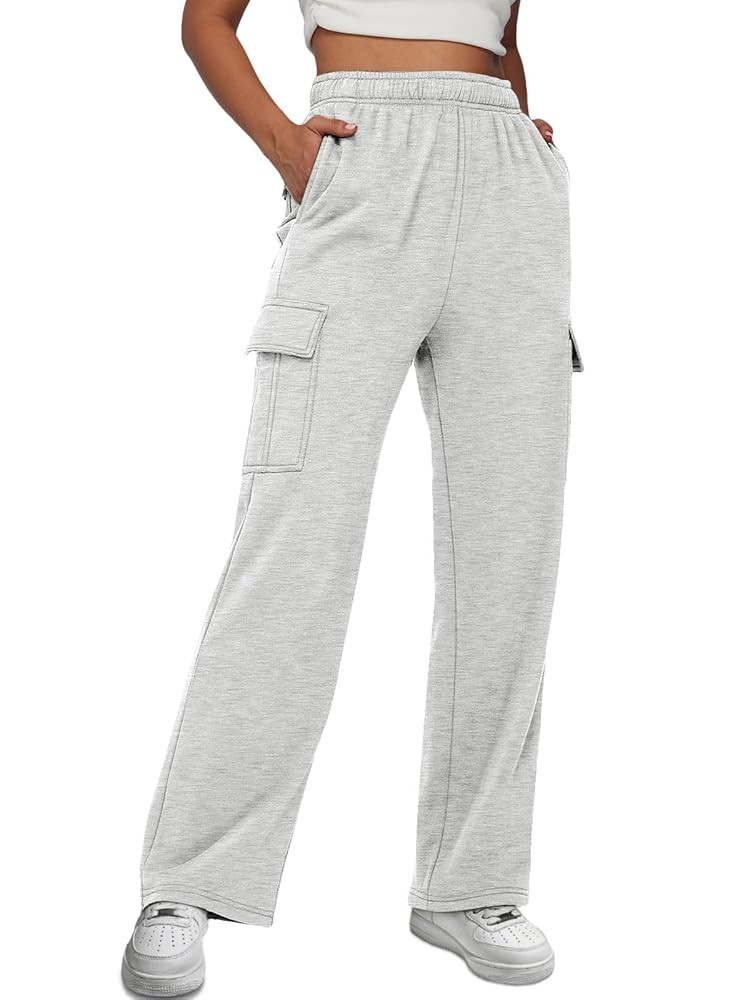 AUTOMET Womens Cargo Sweatpants Baggy Fleece High Waisted Joggers Sweat Pants Athletic Pants | Amazon (US)
