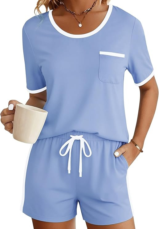 PATPAT Pajama Set for Women Viscose from Bamboo 2 Piece Soft Lounge Set Short Sleeve Tops and Sho... | Amazon (US)