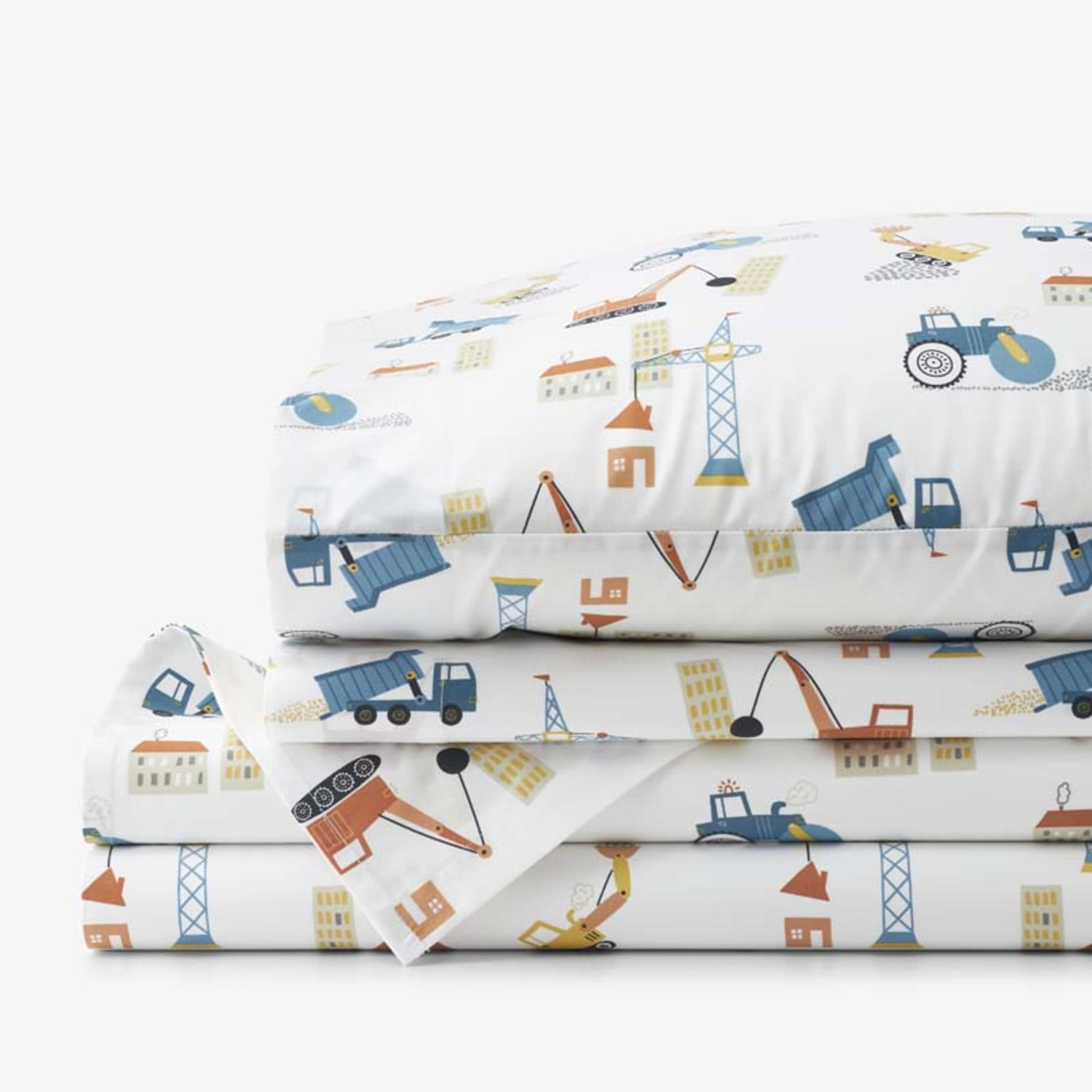 City Builders Classic Cool Organic Cotton Percale Bed Sheet Set - White Multi, Twin XL | The Company Store