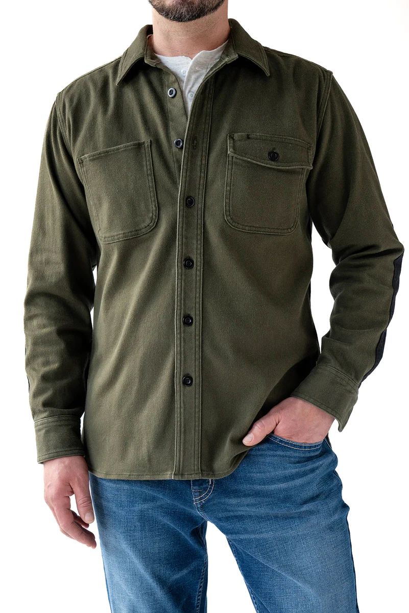 Stretch Flannel Overshirt - Dark Olive | Devil Dog Dungarees