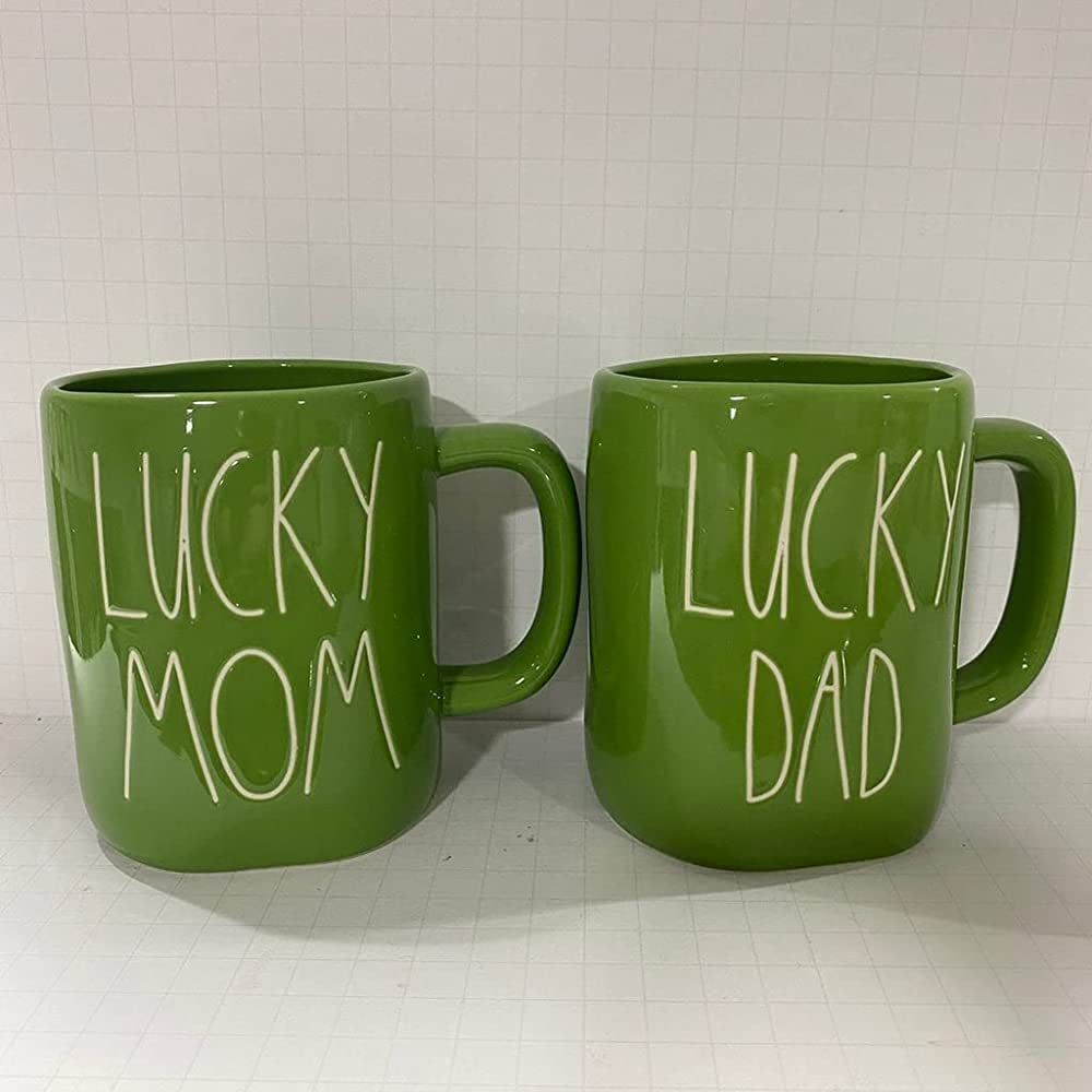 Rae Dunn LUCKY MOM + LUCKY DAD Mug set of 2 - Parents mug coffee cup - Green - St. Patrick's Day ... | Amazon (US)