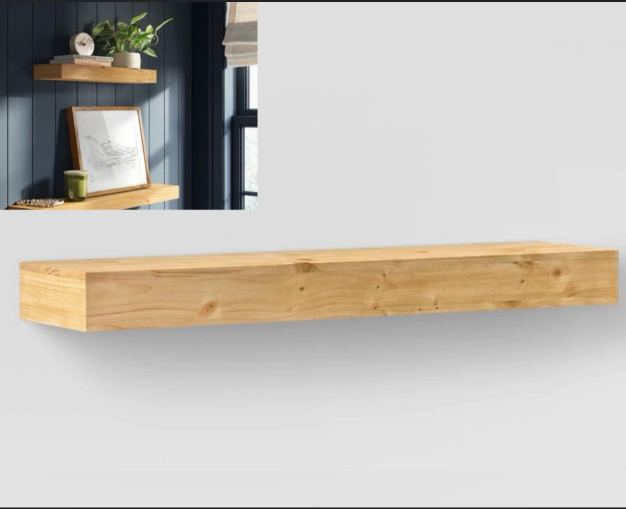 Floating light wood natural shelf.
Love these solid wood shelves with hardware included. 

#LTKFamily #LTKStyleTip #LTKHome