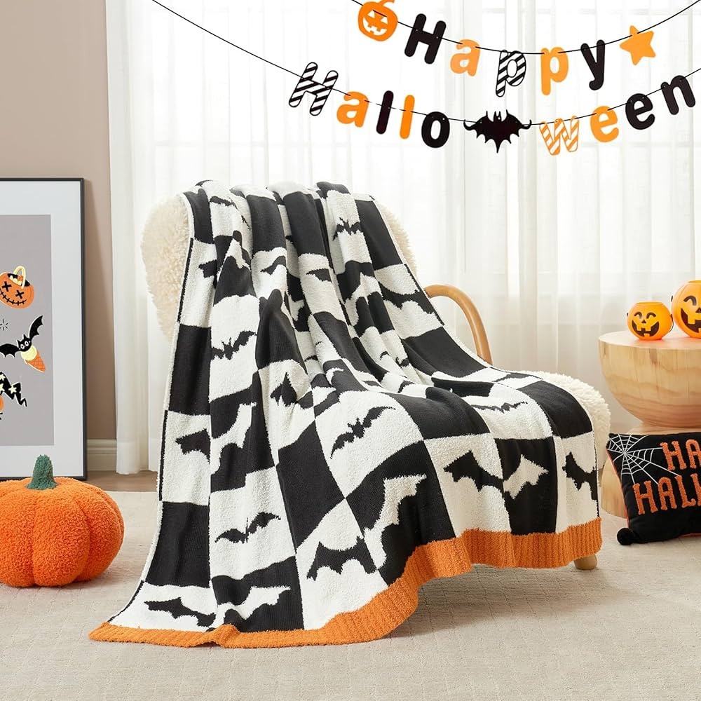 Snuggle Sac Halloween Throw Blanket Black White Checkered Bat Blanket, Halloween Throw Blanket fo... | Amazon (US)