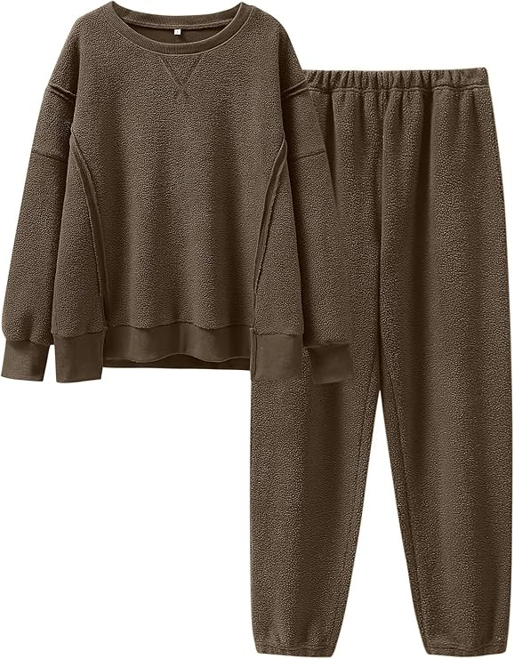 ANRABESS Womens 2 Piece Outfits Fuzzy Fleece Loungewear Sweater Top Sweatpants Lounge Pajama Set ... | Amazon (US)
