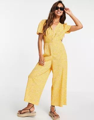 ASOS DESIGN tea jumpsuit in mustard floral | ASOS (Global)