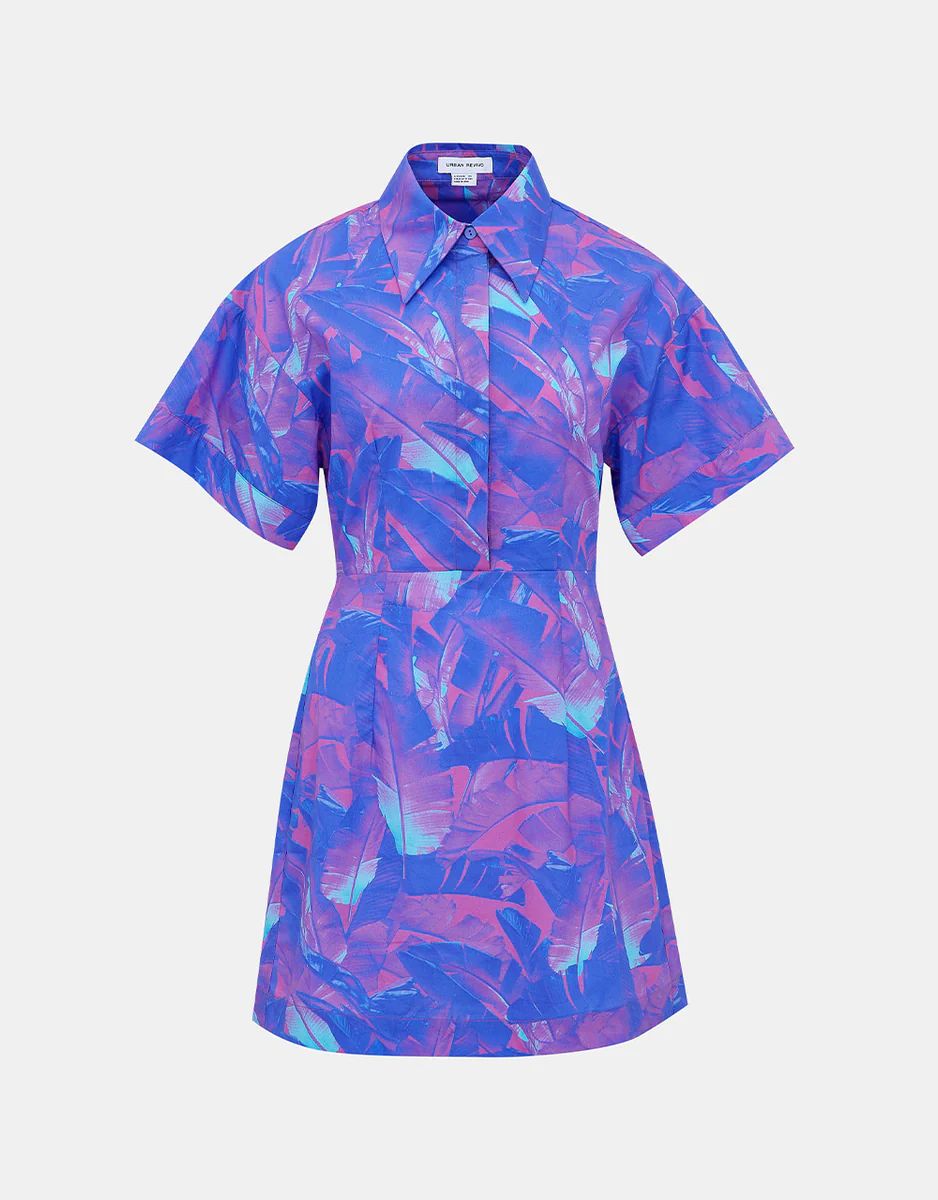 Abstract Print Drop Shoulder Sleeve Shirt Style Mini Dress | Urban Revivo