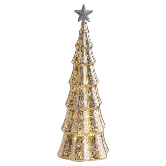 14.2" Illuminated Mercury Glass Christmas Tree, Crackled Glass Lighted Tree Figurine for Holiday ... | Walmart (US)