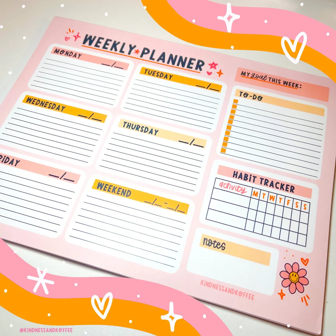 Cute Daisy Weekly Planner Pad // 8.5x11 Tear Away Notepad // To-do List, Work Life Balance, Produ... | Etsy (US)