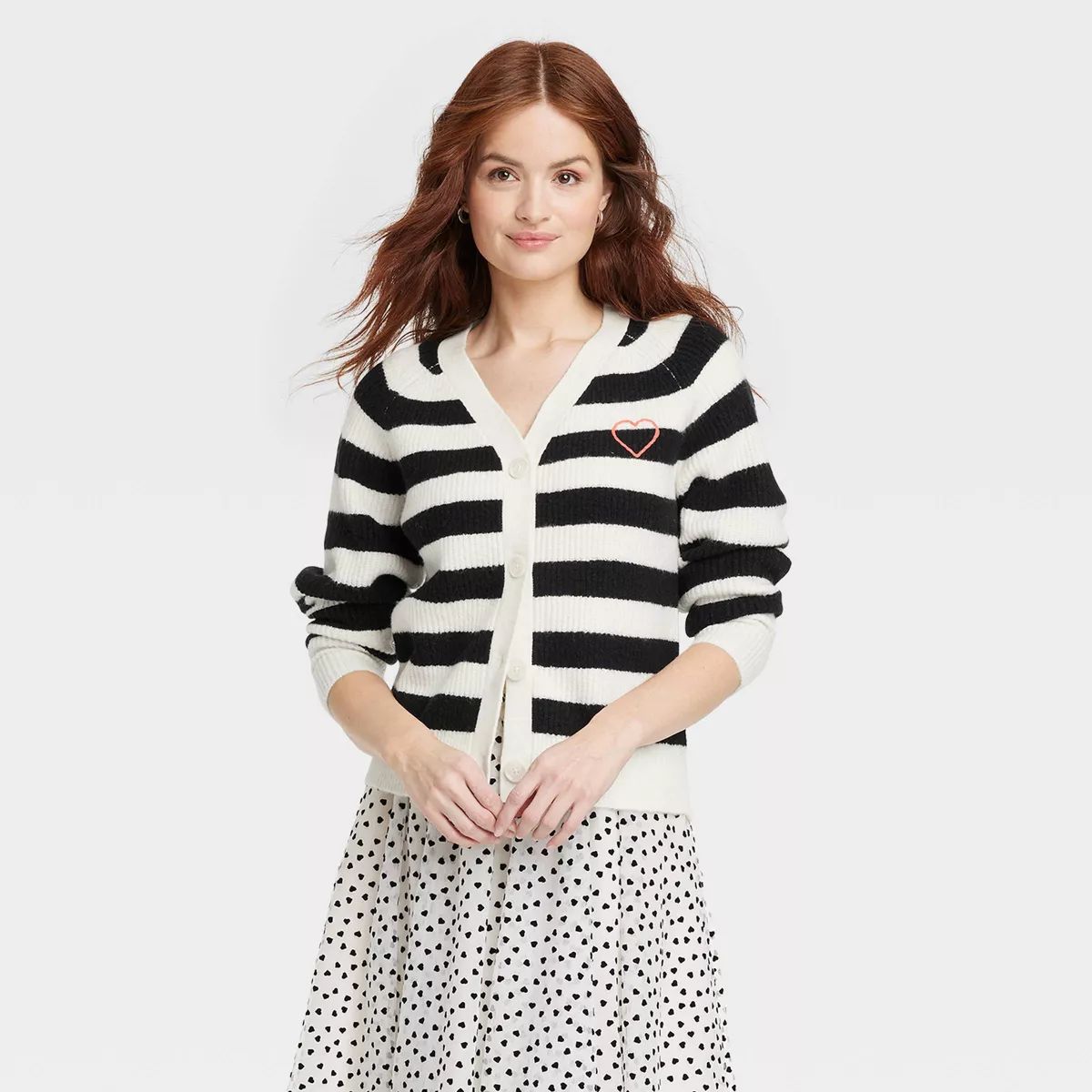 Women's Button-Down Cardigan - A New Day™ Black/Cream Striped S | Target