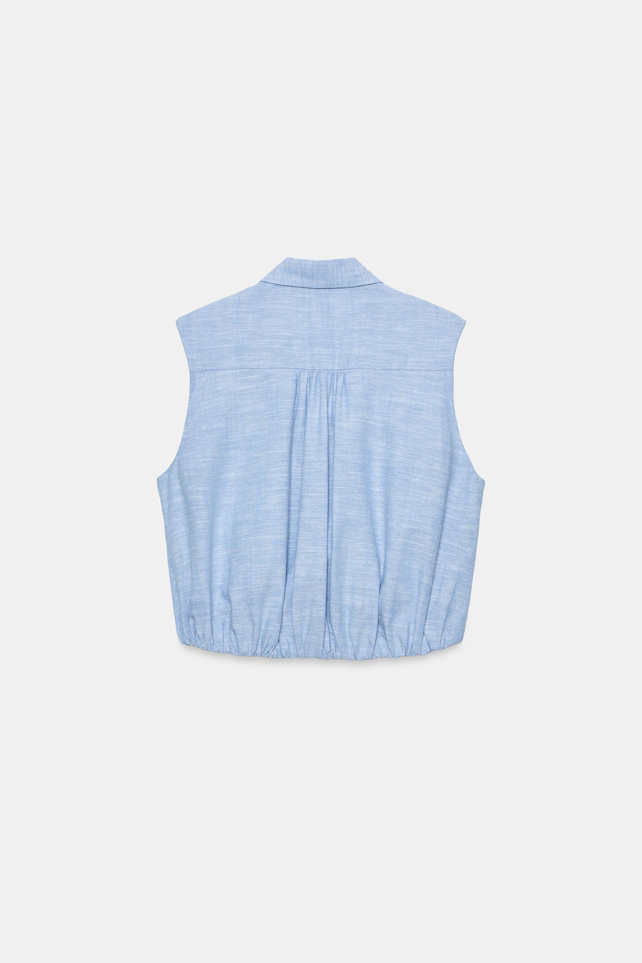 LINEN SHOULDER PAD PUFF TOP | Zara US