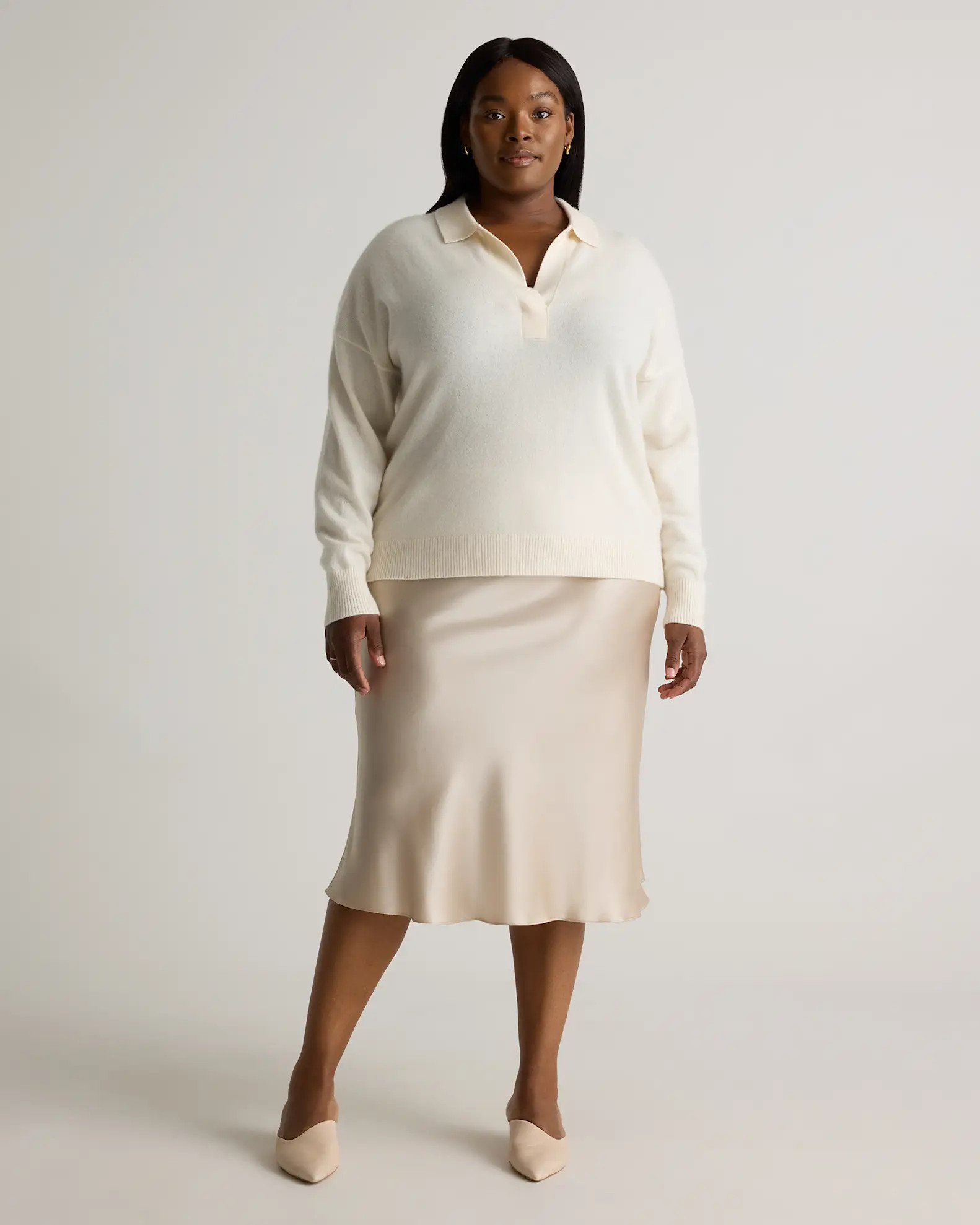 Mongolian Cashmere Polo Sweater - Plus Size in Ivory | Quince