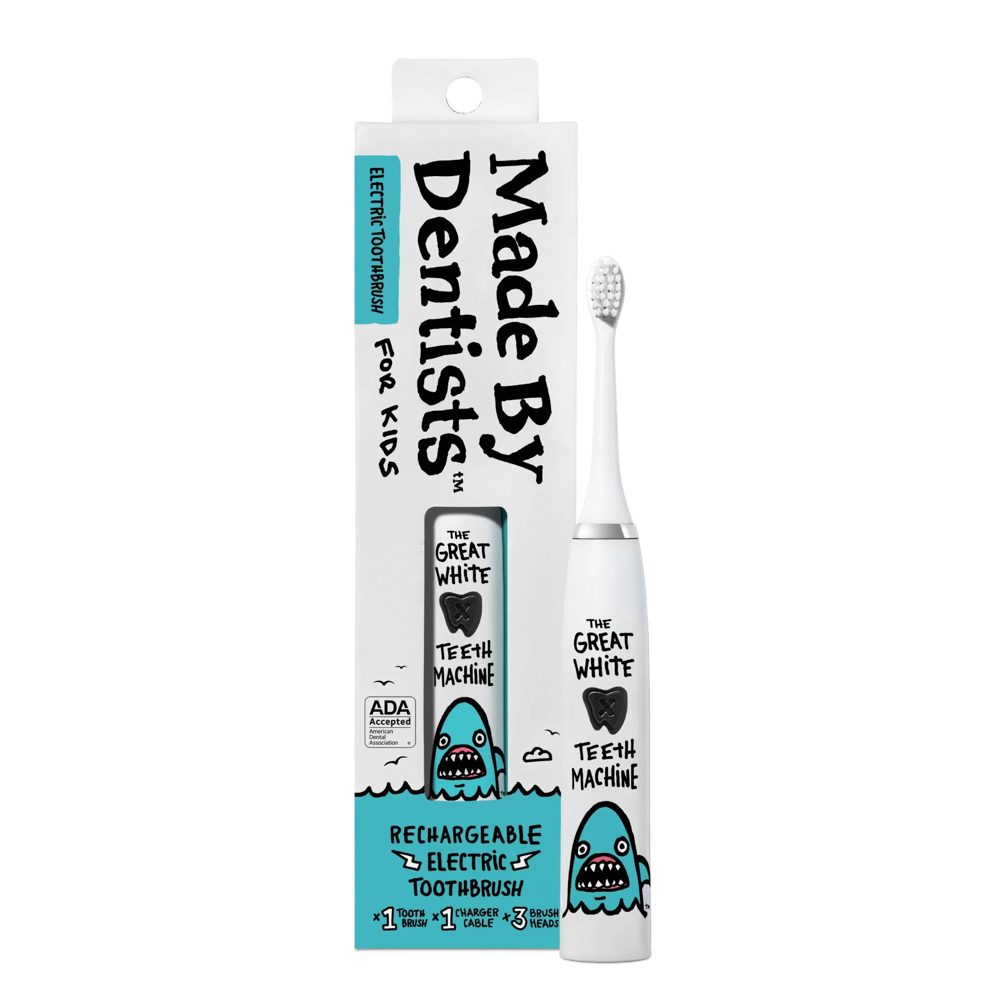 Made by Dentists Cepillo de Dientes El\u00e9ctrico de Tibur\u00f3n para Ni\u00f1os con 3 Cabezale... | Walmart (US)