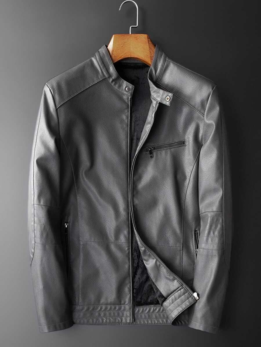 Men Zip Pocket PU Leather Jacket | SHEIN