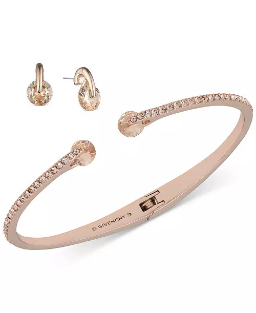 2-Pc. Color Floating Stone Crystal Cuff Bangle Bracelet and Matching Stud Earrings Set | Macy's