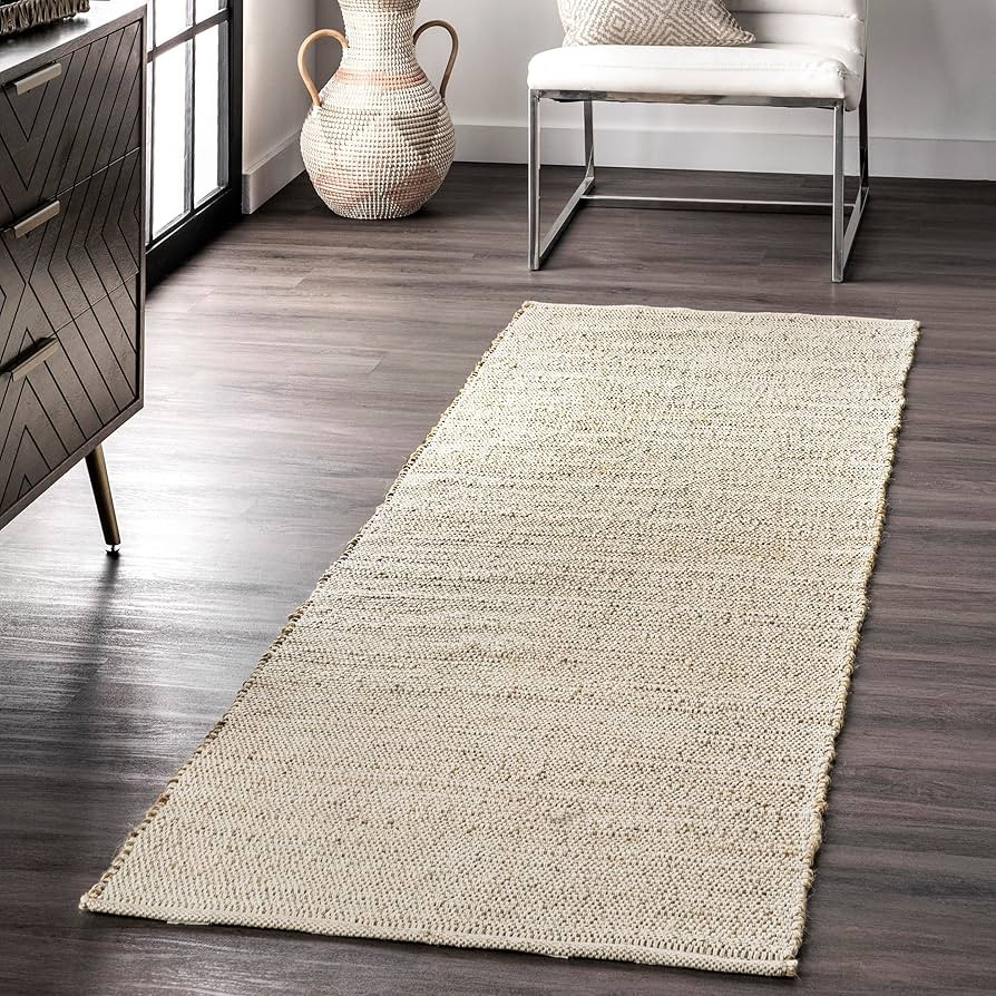 nuLOOM 2'6" x 10' Elfriede Jute & Cotton Hand Woven Area Rug, Natural, Solid Rustic Farmhouse Sty... | Amazon (US)