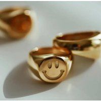 Smiley Facet Ring, 18K Gold Dipped Happy Face Rings, Chunky Ring | Etsy (US)