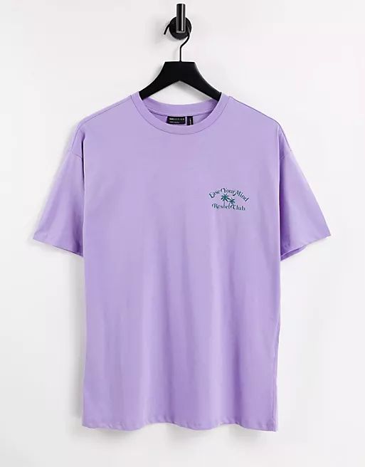 ASOS DESIGN oversized t-shirt with palm tree pocket print in lilac | ASOS (Global)