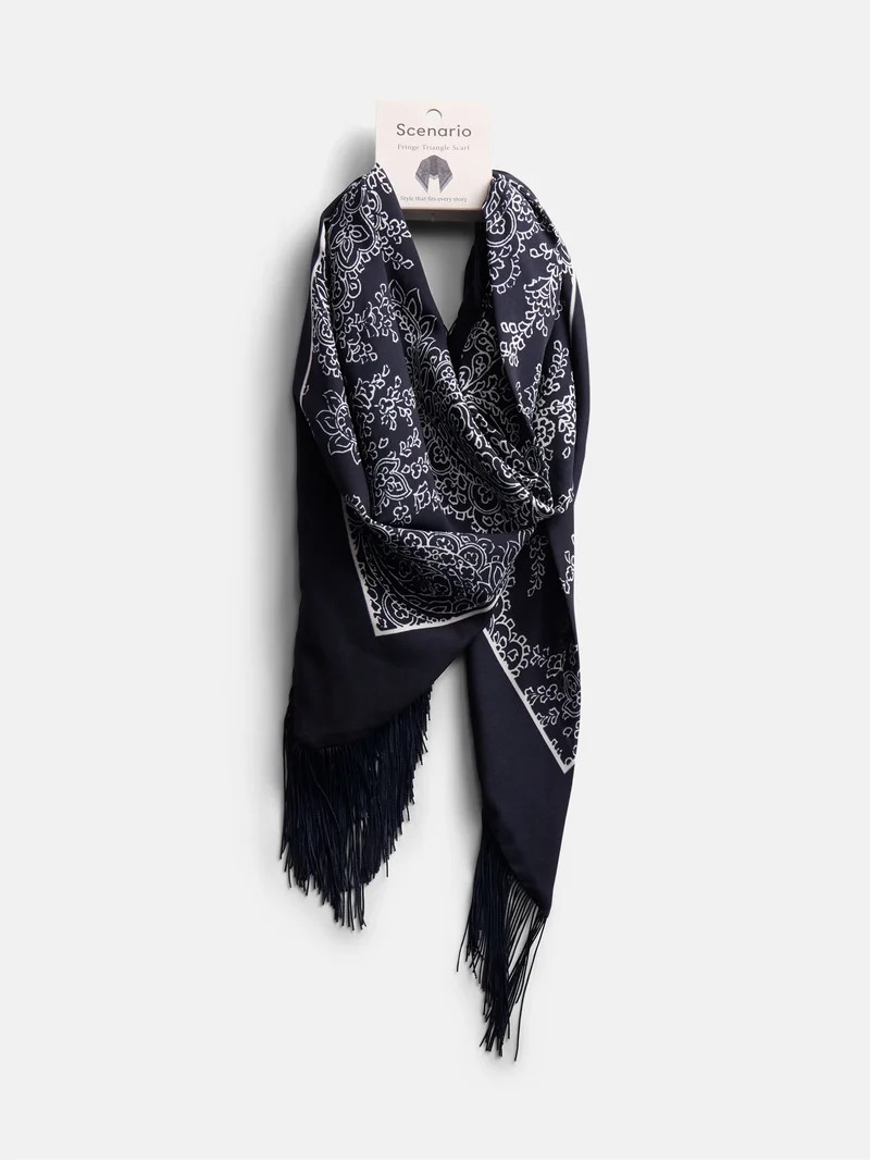 Scenario Women's Printed Fringe Triangle Scarf, Blue | Walmart (US)