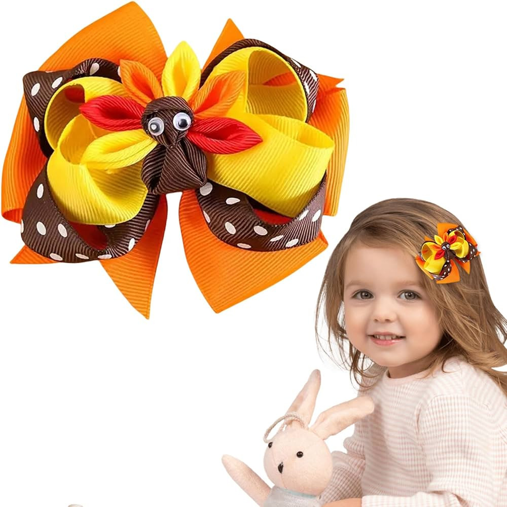 Fall Bow Hair Clip for Girls Women, Fall Thanksgiving Hair Accessories Thanksgiving Turkey Hair B... | Amazon (US)