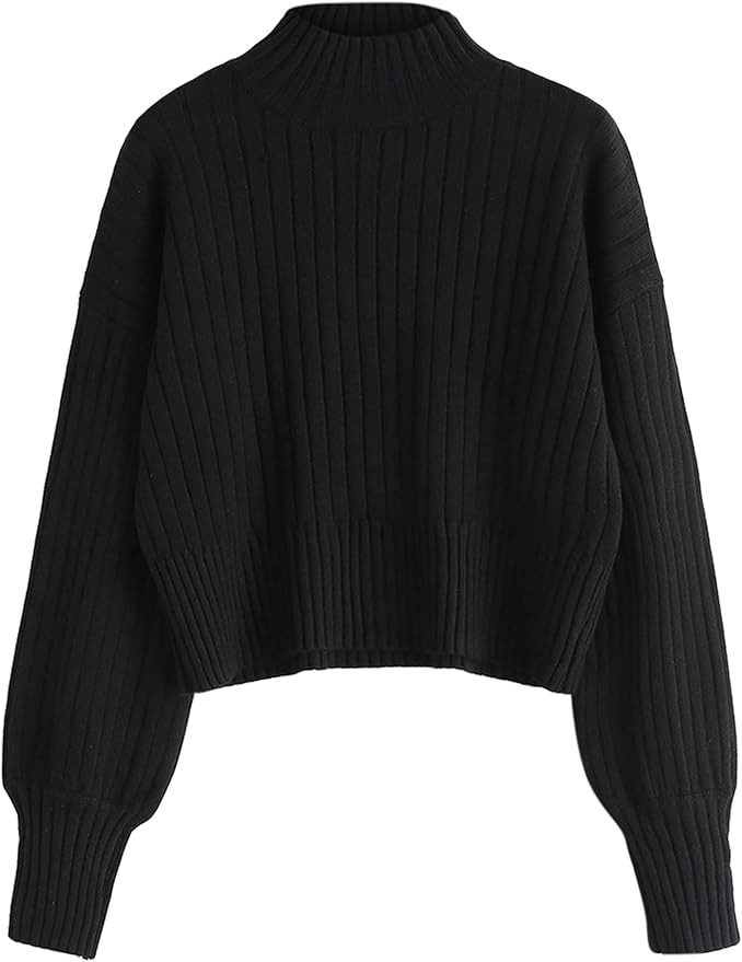 ZAFUL Women's Mock Neck Sweater Long Sleeve Ribbed Knit Basic Cropped Pullover Sweater | Amazon (US)