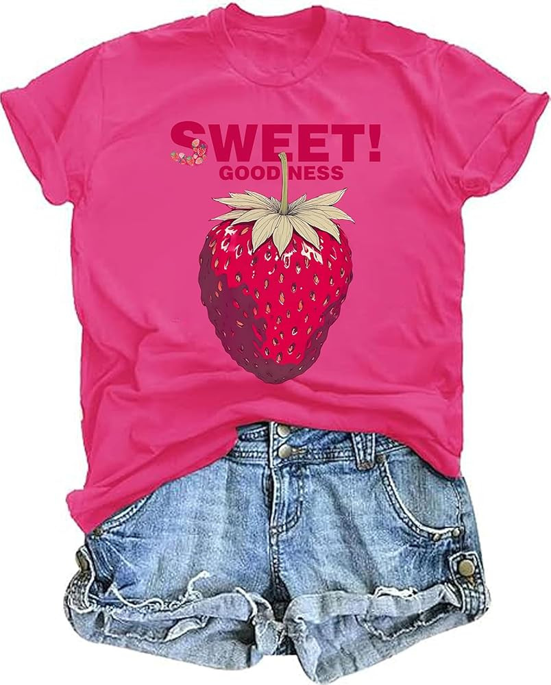 Strawberry Shirt for Women Cute Fruit Tshirt Strawberries Graphic Clothing Garden Tee Tops | Amazon (US)