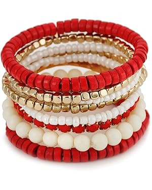 LUREME Bohemian Beads Cube Multi Strand Stretch Stackable Bangle Bracelet Set (bl003172) | Amazon (US)